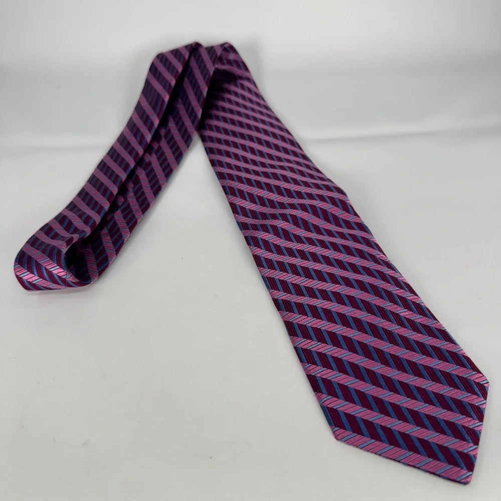 Holland & Sherry Necktie Purple Blue Pink Silk Herringbone Stripe Made in USA